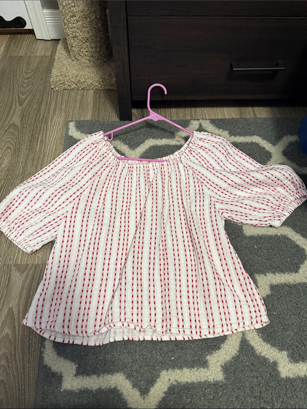 Universal Thread White Peasant Top with Pink Stripes